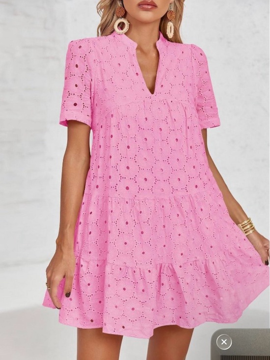 imily bella Dresses & Skirts - NWT Pink Eyelet V-Neck Tiered Mini Dress XXL